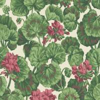 Geranium Wallpaper - Rose and Forest Green/Parchment